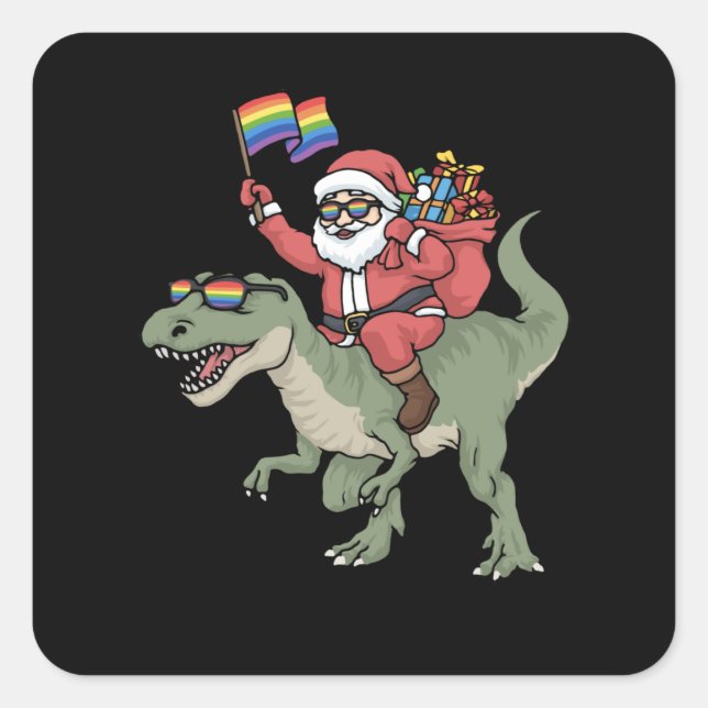 WeihnachtslGBT Weihnachtsmann TRex Rainbow Gay Pri Quadratischer Aufkleber (Vorderseite)