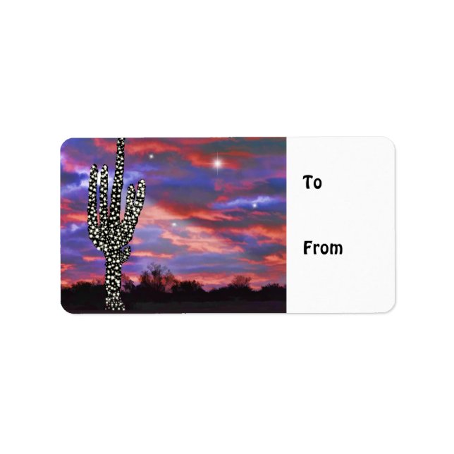 Weihnachtslicht auf Wüste Saguaro Kaktus Adressaufkleber (Vorne)