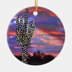 Weihnachtslicht auf Wüste Saguaro Kaktus Keramikornament