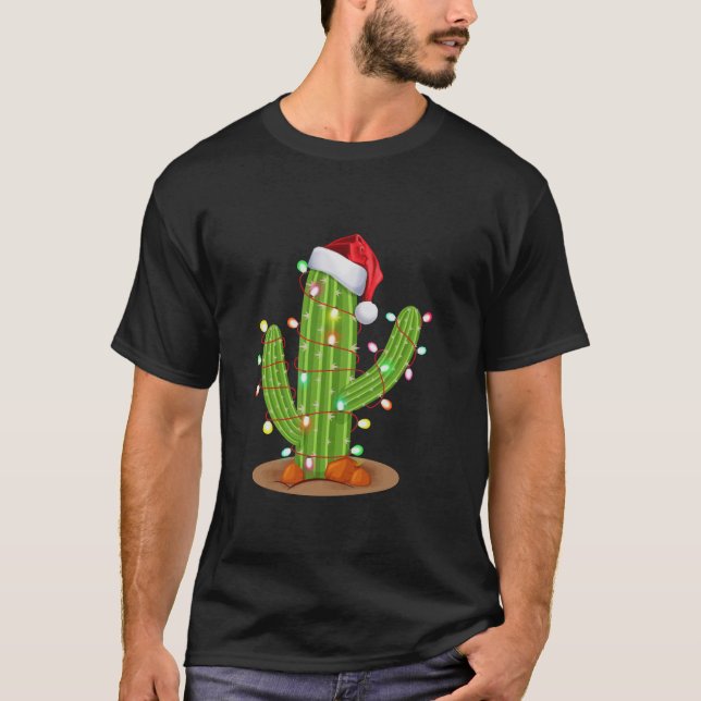 Weihnachtslicht Cactus Lover Funny Xmas Long Slee T-Shirt (Vorderseite)