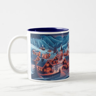 Weihnachtslicht dekoriert Schneebedeckte Village H Zweifarbige Tasse