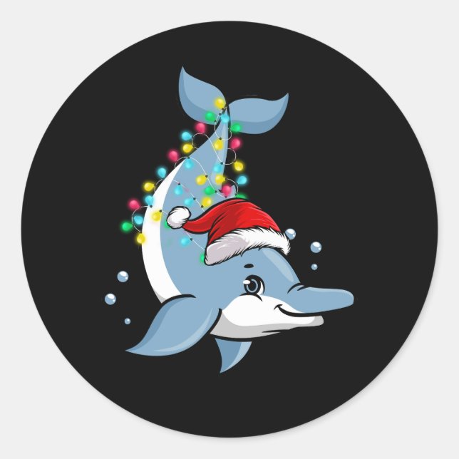 Weihnachtslicht Dolphin Wear Xmas Hat Dolphin Runder Aufkleber (Vorderseite)