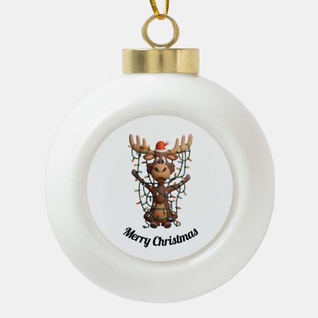 Weihnachtslicht-Elch Keramik Kugel-Ornament (Vorderseite)