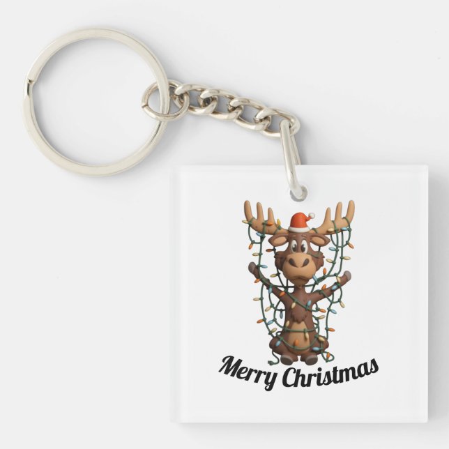 Weihnachtslicht-Elch Schlüsselanhänger (Vorderseite)