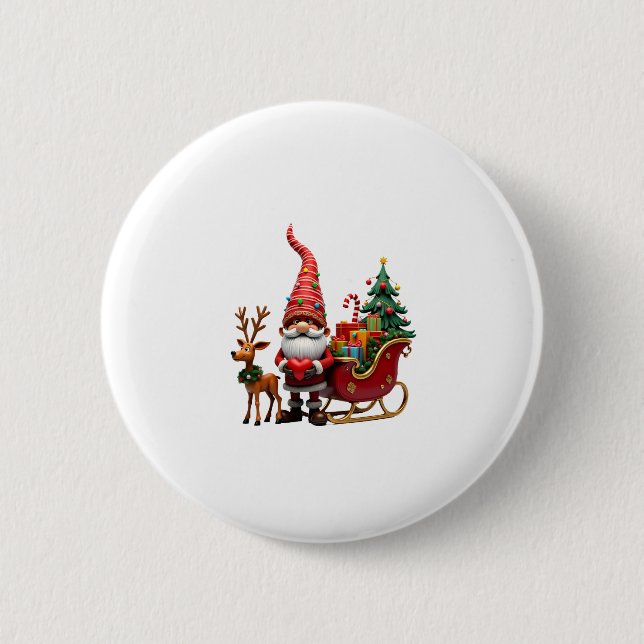 Weihnachtslicht-Gnom Weihnachtsmann auf Schlitten Button (Vorderseite)