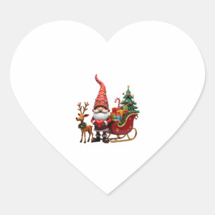 Weihnachtslicht-Gnom Weihnachtsmann auf Schlitten Herz-Aufkleber