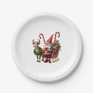 Weihnachtslicht-Gnom Weihnachtsmann auf Schlitten Pappteller