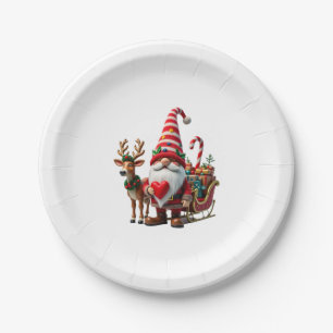 Weihnachtslicht-Gnom Weihnachtsmann auf Schlitten Pappteller