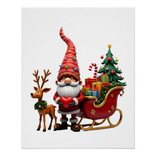 Weihnachtslicht-Gnom Weihnachtsmann auf Schlitten Poster