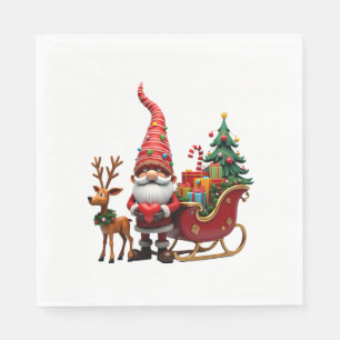 Weihnachtslicht-Gnom Weihnachtsmann auf Schlitten Serviette