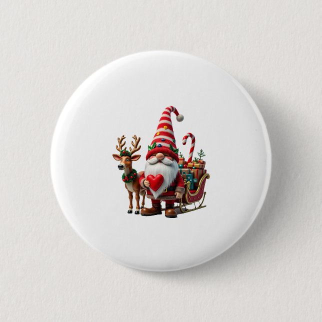Weihnachtslicht-Gnom Weihnachtsmann fährt auf Schl Button (Vorderseite)