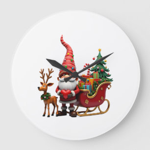 Weihnachtslicht-Gnom Weihnachtsmann fährt auf Schl Große Wanduhr