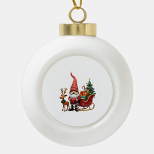 Weihnachtslicht Gnom Weihnachtsmann fährt auf Schl Keramik Kugel-Ornament