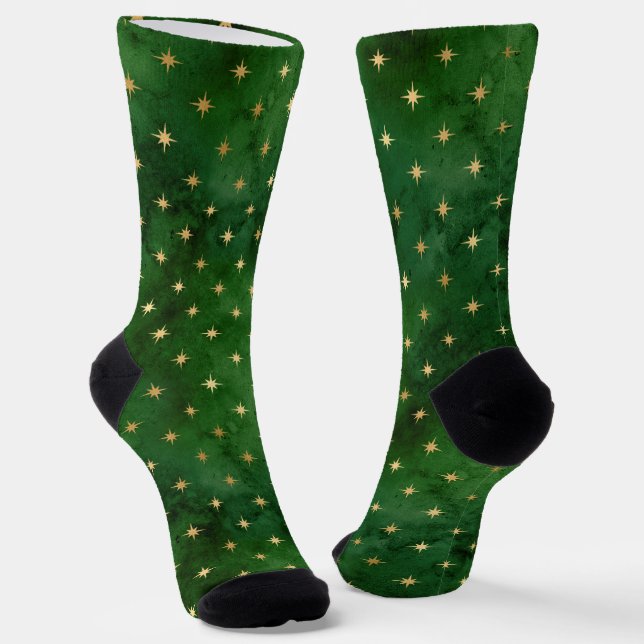 Weihnachtslicht grünes goldenes Sternchen elegant Socken (Gewinkelt)
