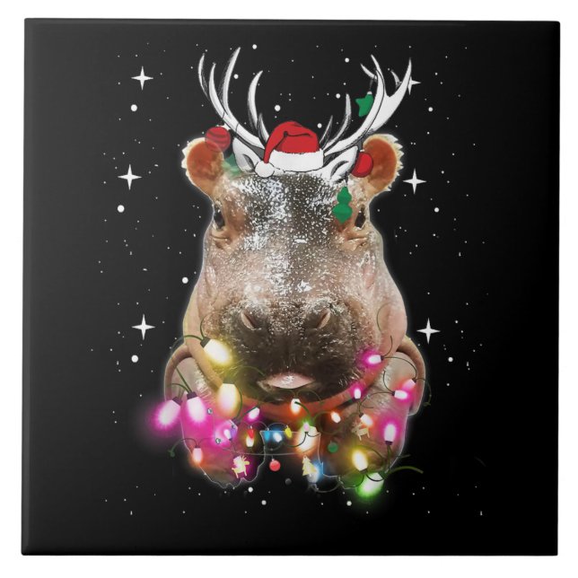 Weihnachtslicht Hippo Fiona Hippopotamus Lover Fliese (Vorderseite)