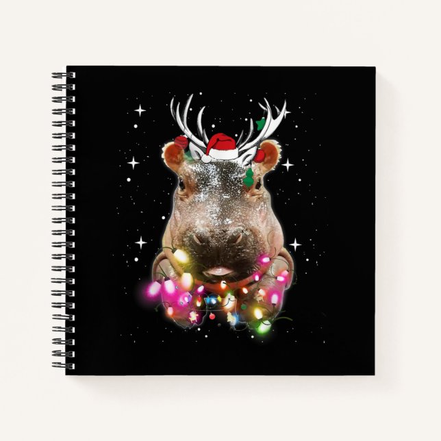 Weihnachtslicht Hippo Fiona Hippopotamus Lover Notizbuch (Vorderseite)