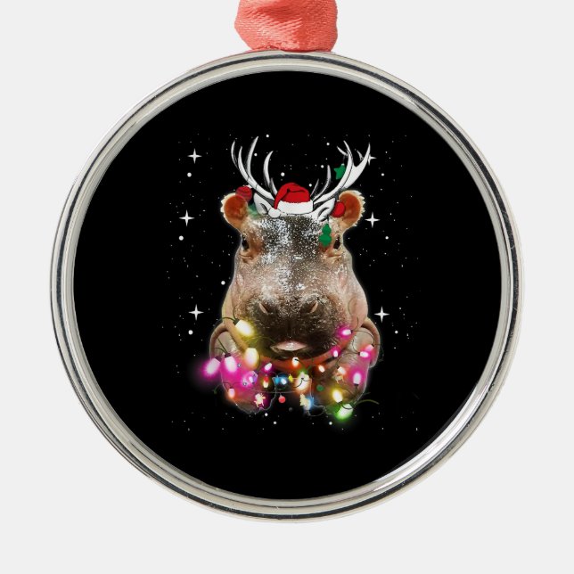 Weihnachtslicht Hippo Fiona Hippopotamus Lover Ornament Aus Metall (Vorne)