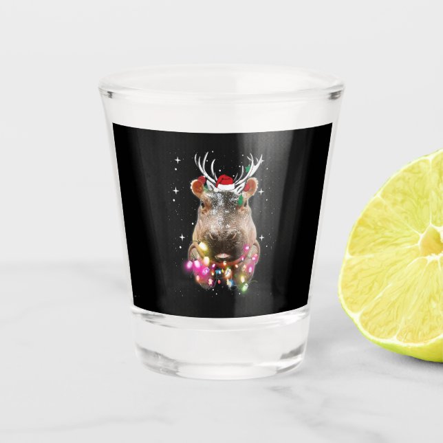 Weihnachtslicht Hippo Fiona Hippopotamus Lover Schnapsglas (Vorderseite)