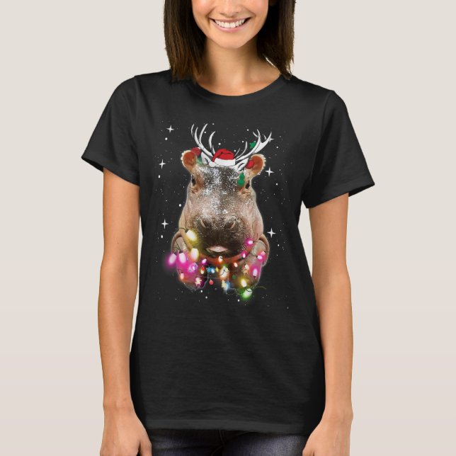 Weihnachtslicht Hippo Fiona Hippopotamus Lover T-Shirt (Vorderseite)