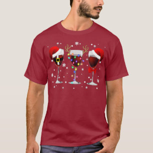 Weihnachtslicht im Weinglas mit Santa-Hut-Schleife T-Shirt