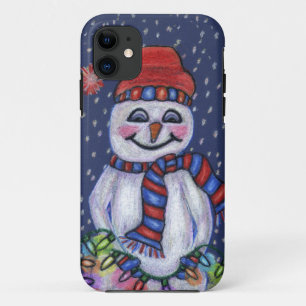 Weihnachtslicht lächelnd Schneemann iPhone 11 Hülle