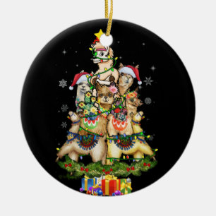 Weihnachtslicht Llama Weihnachtsmannmütze Tree Lla Keramik Ornament