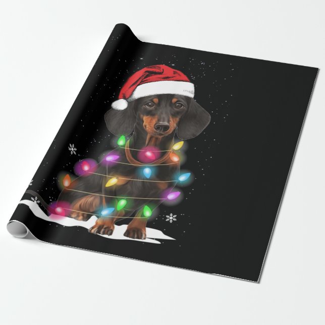Weihnachtslicht mit Schnee in der Dackel Geschenkpapier (Ungerollt)