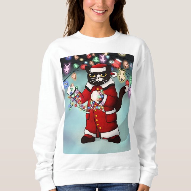 Weihnachtslicht Niedlich Tuxedo Chat Sweatshirt (Vorderseite)
