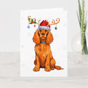 Weihnachtslicht-Rentier-Santa-Hut Er Spaniel Xmas Karte