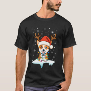 Weihnachtslicht Schnee Rentier Santa Hut Corgi Xma T-Shirt
