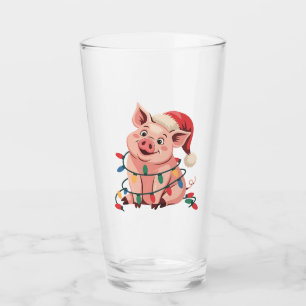 Weihnachtslicht Schwein mit Weihnachtshut - Pig Lo Glas