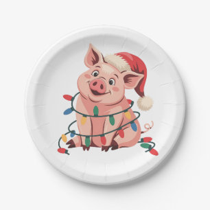 Weihnachtslicht Schwein mit Weihnachtshut - Pig Lo Pappteller