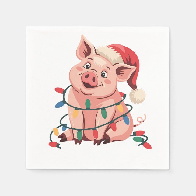 Weihnachtslicht Schwein mit Weihnachtshut - Pig Lo Serviette (Vorderseite)