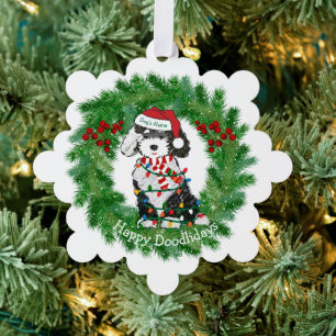 Weihnachtslicht Sheepadoodle Snowflake Ornament Karte