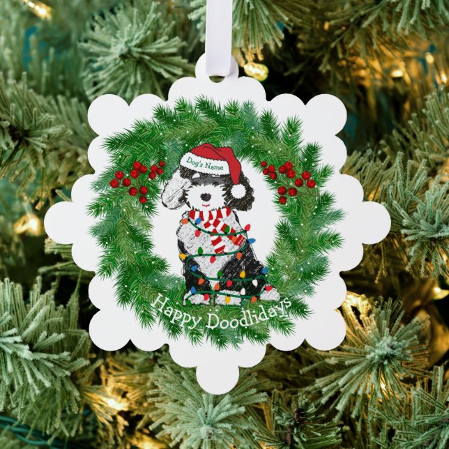 Weihnachtslicht Sheepadoodle Snowflake Ornament Karte (Insitu (Baum))
