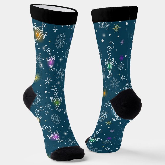 Weihnachtslicht und Schneeflocken Socken (Gewinkelt)