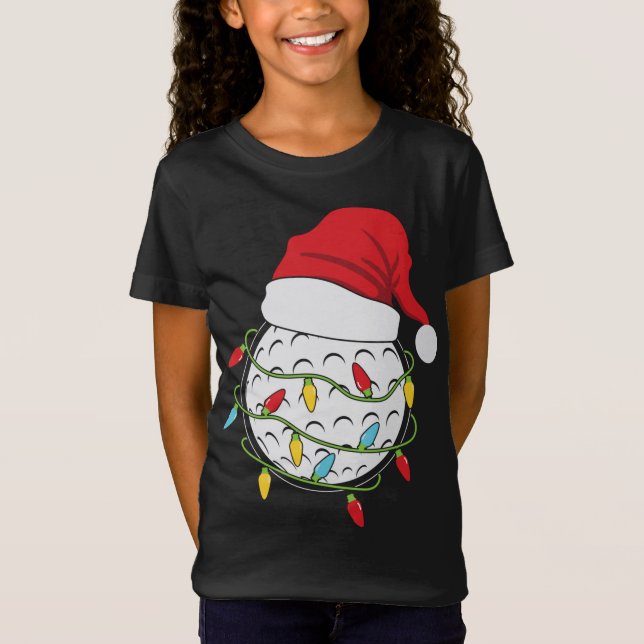 Weihnachtslicht Weihnachtsmannmütze Golf Ball Funn T-Shirt (Vorderseite)