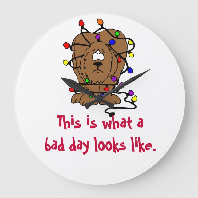 Weihnachtslicht Witze Funny Dog Urlaub Lichter Große Wanduhr (Vorderseite)