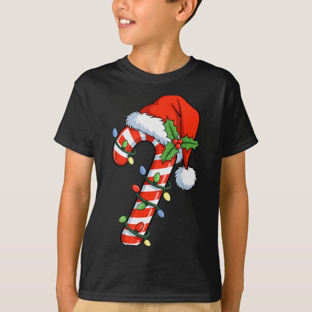 Weihnachtslicht-Zuckerrohr-Weihnachtsmann Xmas Kin T-Shirt (Vorderseite)
