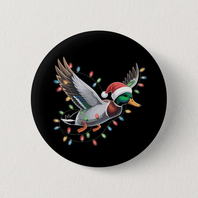WeihnachtsLICHTE der Flying Santa Duck Jägersaison Button (Vorderseite)
