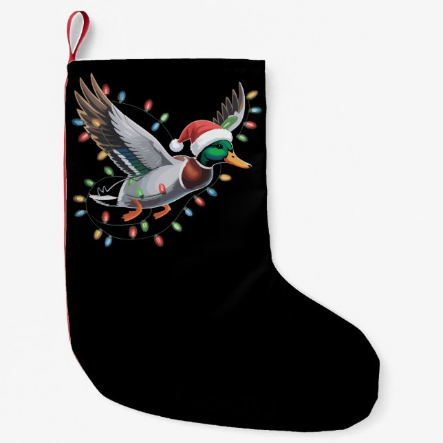 WeihnachtsLICHTE der Flying Santa Duck Jägersaison Kleiner Weihnachtsstrumpf (Vorderseite)