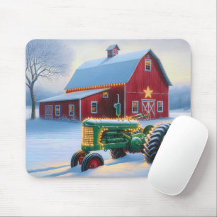 Weihnachtslichter auf einem grünen Landtraktor Mousepad