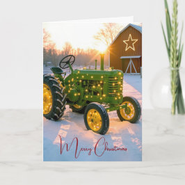 Weihnachtslichter auf einem grünen Vintage-Landwir Feiertagskarte