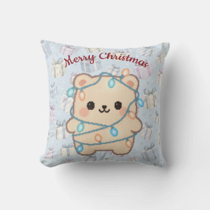 Weihnachtslichter Bär Pastell Pixel Art Dekor Kissen