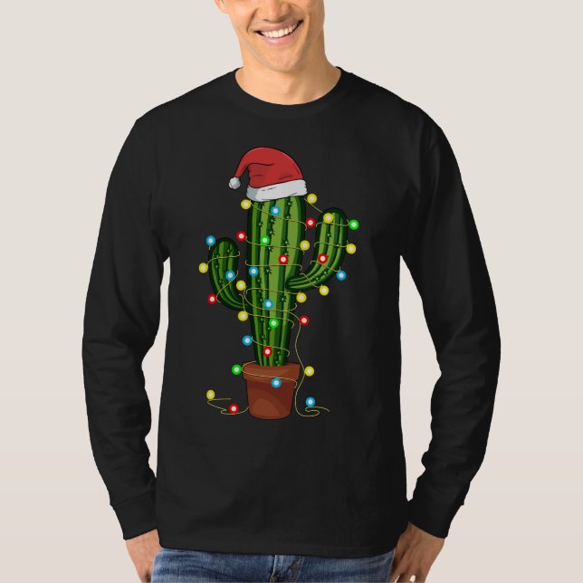 Weihnachtslichter Cactus Lover Funny Xmas Geschenk T-Shirt (Vorderseite)