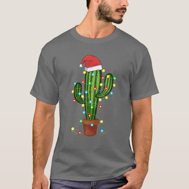 Weihnachtslichter Cactus Lover Funny Xmas Geschenk T-Shirt (Vorderseite)