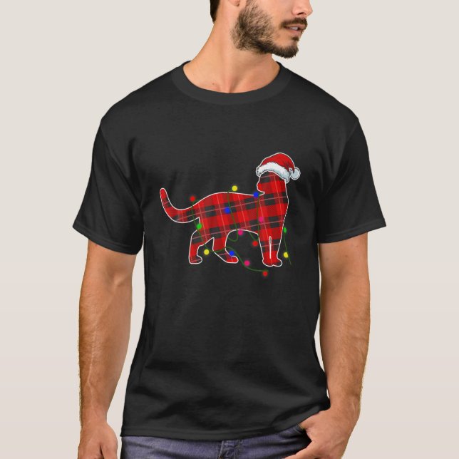 Weihnachtslichter Hunde Karierter Hund Vater Mama T-Shirt (Vorderseite)