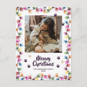 Weihnachtslichter Katzenpfoten Lila Foto Meowy Postkarte