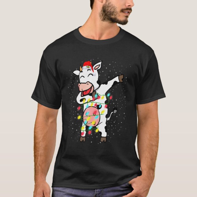 Weihnachtslichter-Kuh Dabbing T-Shirt (Vorderseite)