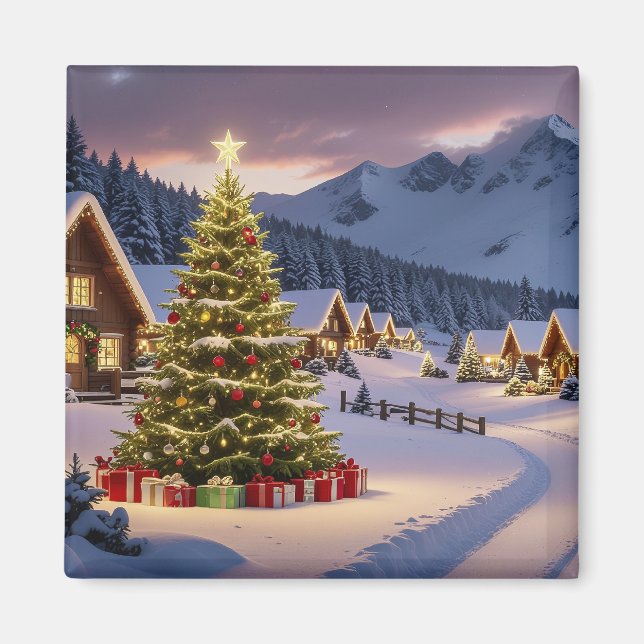 Weihnachtslichter Landschaft mit Schnee Magnet (Vorne)